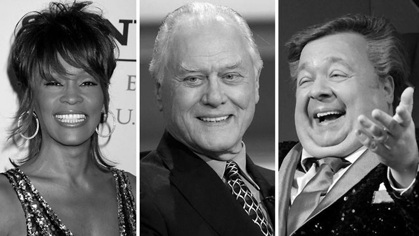 Prominente Tote aus dem Jahr 2012: Whitney Houston, Larry Hagman und Dirk Bach.