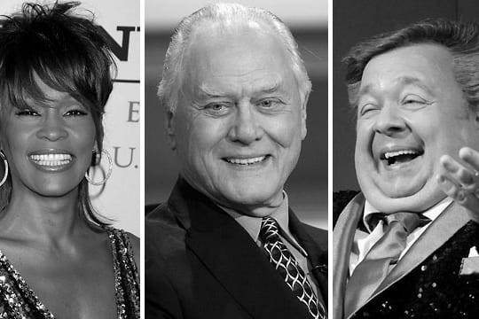 Prominente Tote aus dem Jahr 2012: Whitney Houston, Larry Hagman und Dirk Bach.