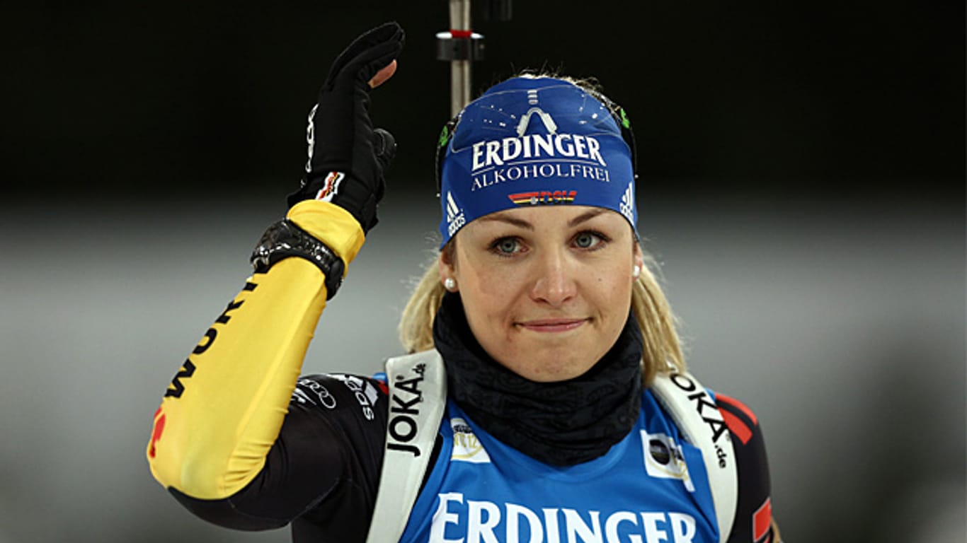 Biathlon-Ass Magdalena Neuner feiert ihren Abschied auf Schalke.