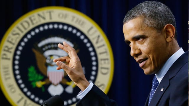 Barack Obama bei einer Pressekonferenz im Weißen Haus. Barack Obama bei einer Pressekonferenz im Weißen Haus.