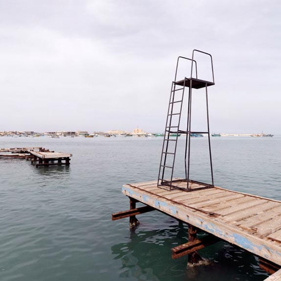 Der Leuchtturm auf der Insel Pharos vor Alexandria.