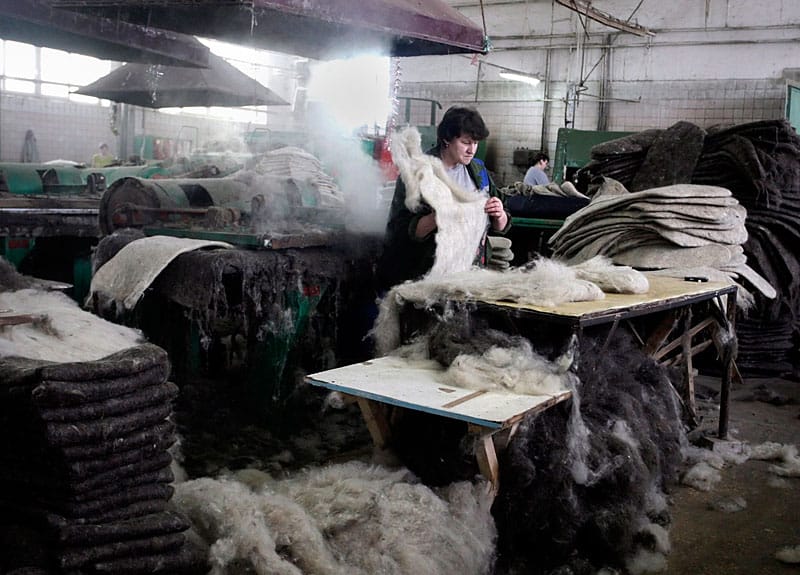 Zur Herstellung der Filzstiefel werden Tierhaare und Wolle als Rohstoff verarbeitet.