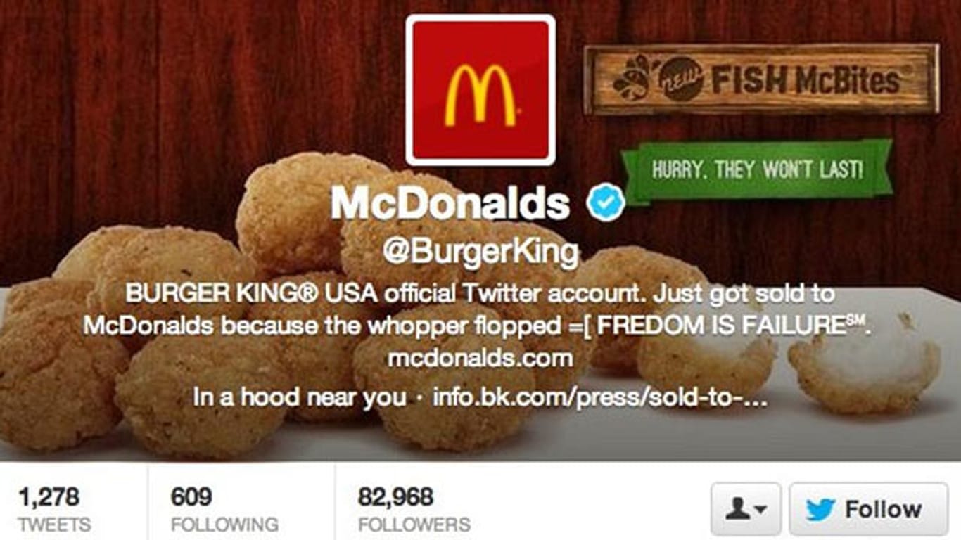 Screenshot des gehackten Twitter-Kontos: Burger King heißt jetzt McDonalds