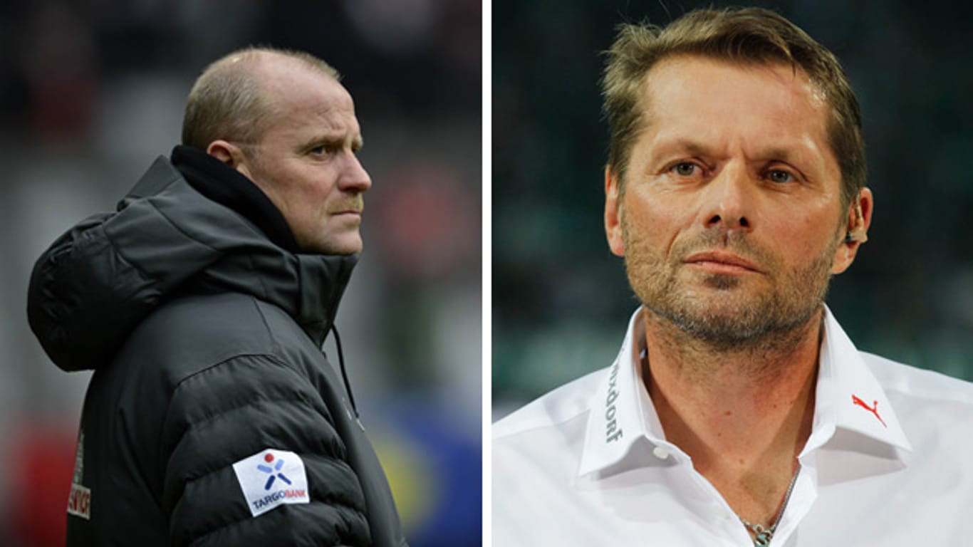 Thomas Schaaf (li.) ist seit 14 Jahren Werder-Trainer. Uli Borowka stellt ihn in Frage.