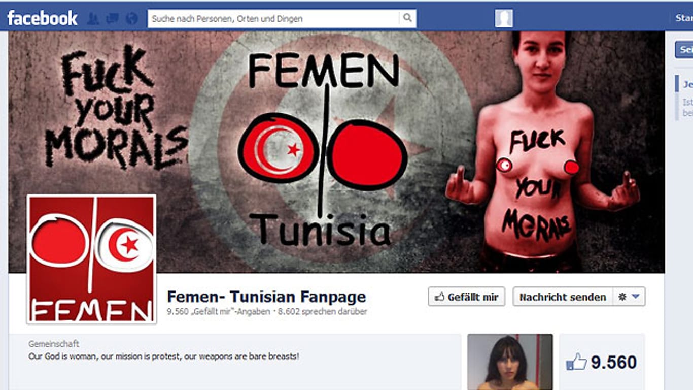 Facebook-Auftritt von Femen Tunisia: "Ich pfeife auf eure Moralvorstellungen" (Screenshot: Facebook)
