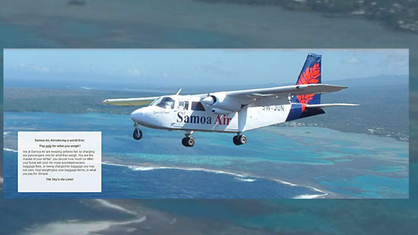 Auf ihrer Website weist Samoa Air auf die neue Preispolitik hin