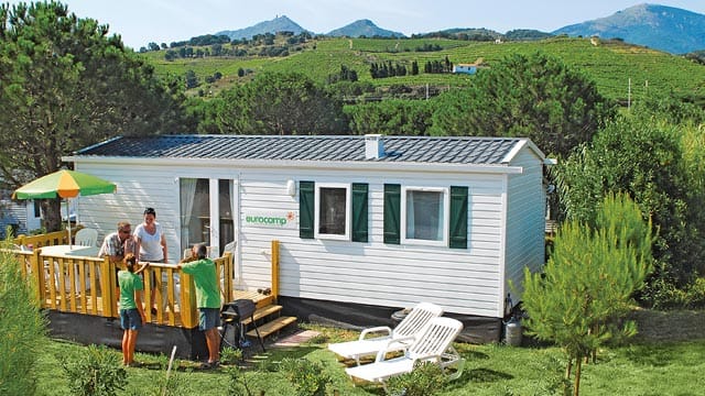 Mobilheim zum Mieten auf dem Campingplatz.