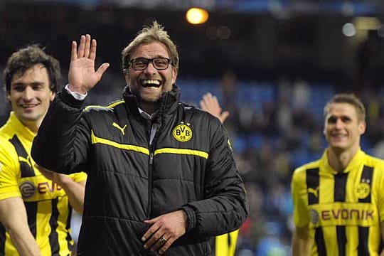 Die Dortmunder Mats Hummels, Jürgen Klopp und Sebastian Kehl (v.li.) wollen auch in Wembley jubeln.