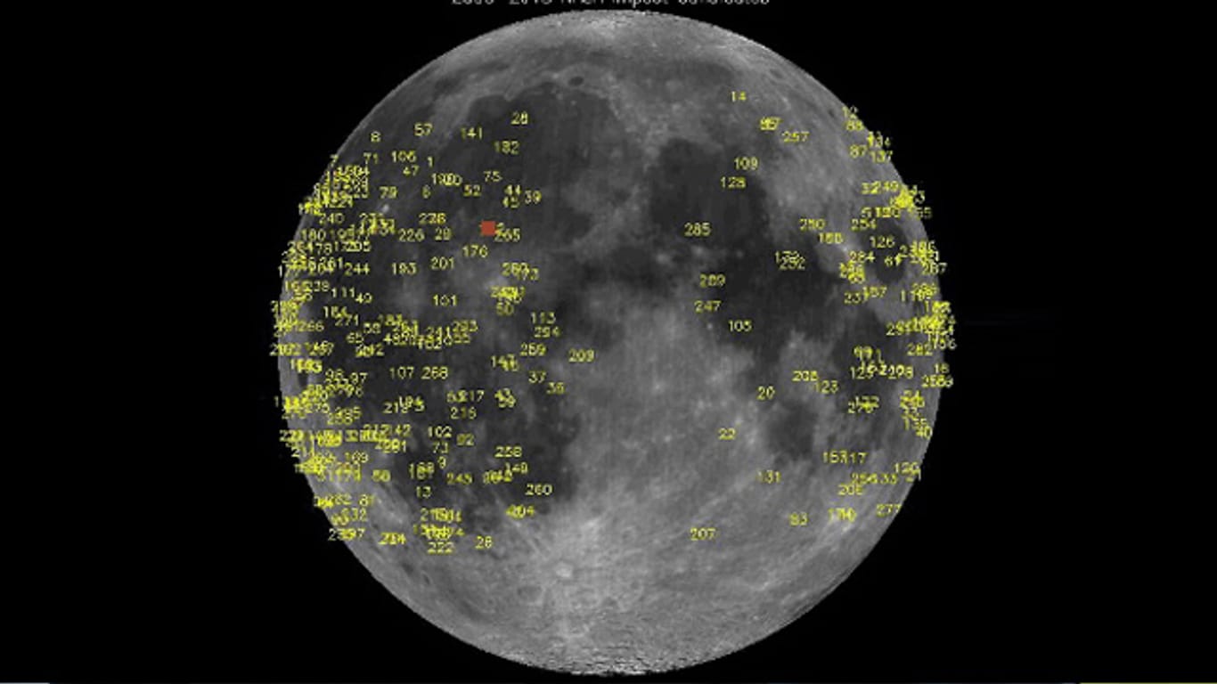 Das rote Kästchen zeigt die Stelle an, an der ein Meteorit den Mond erschütterte