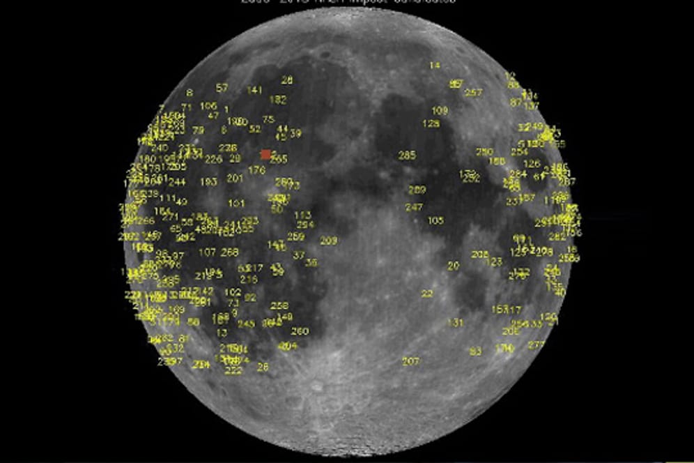 Das rote Kästchen zeigt die Stelle an, an der ein Meteorit den Mond erschütterte