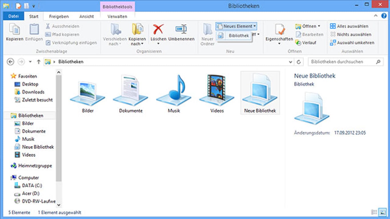 Dateiverwaltung von Windows 8