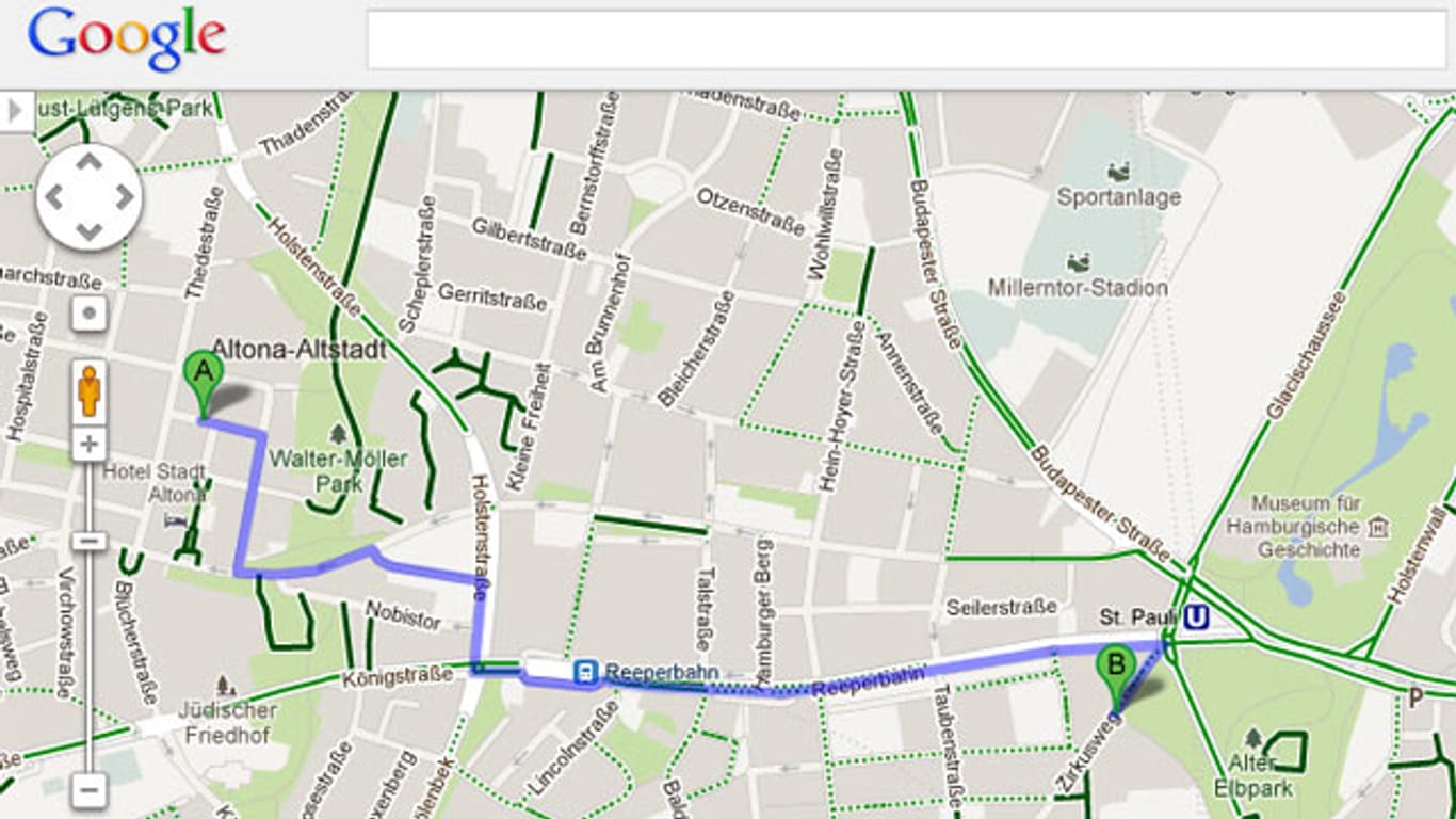 Ausschnitt Google Maps: So sieht die Fahrradnavigation aus.