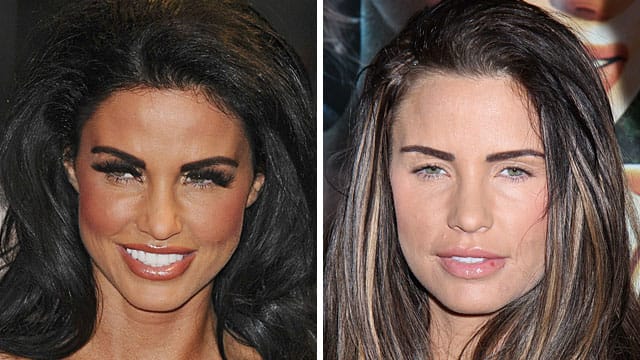 Ein Unterschied wie Tag und Nacht: Katie Price stark geschminkt und einmal sehr dezent.