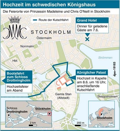 Überblick: Dier Feierorte der Hochzeit von Prinzessin Madeleine und Chris O'Neill in Stockholm