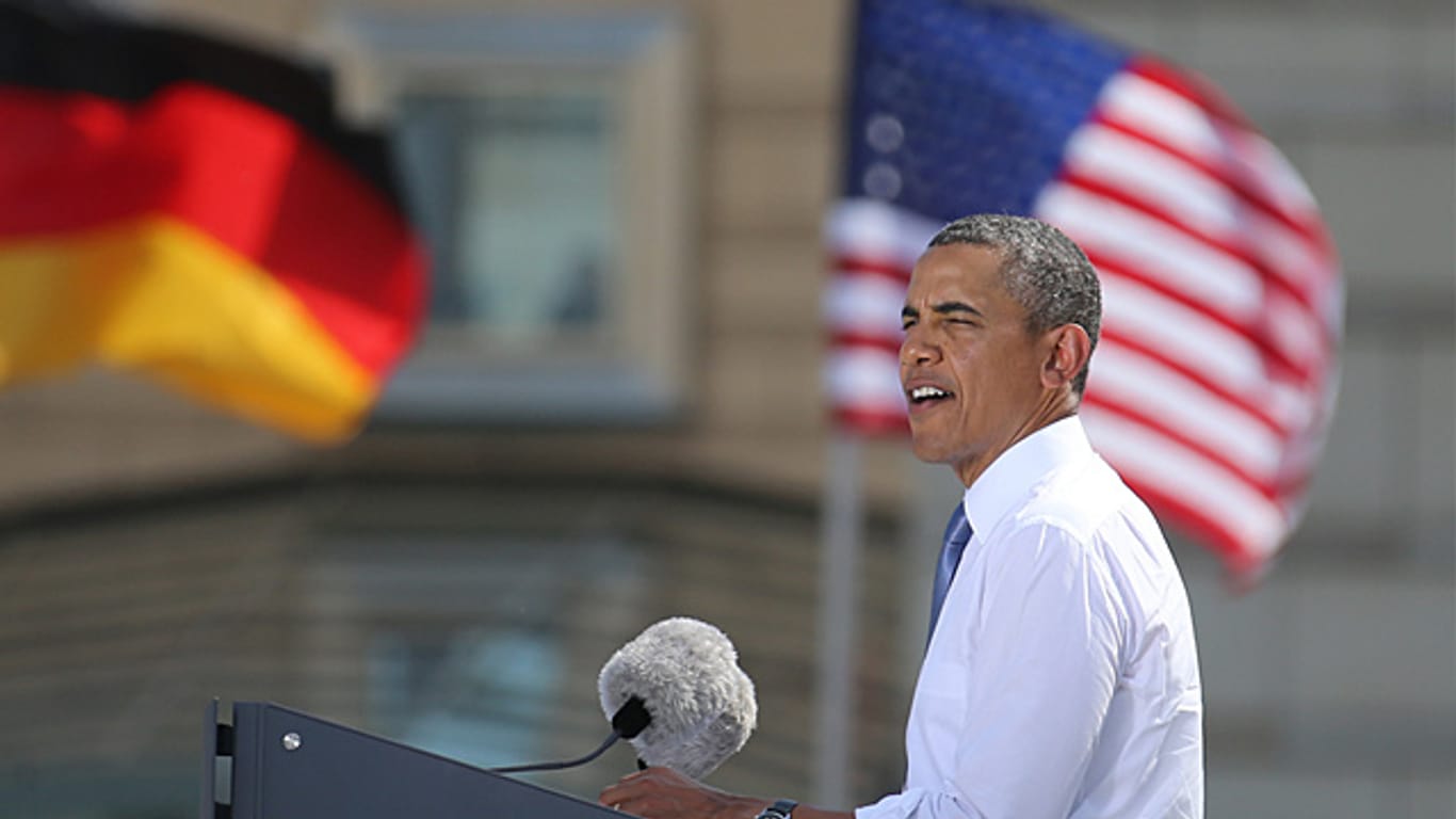 US-Präsident Obama hat vor dem Brandenburger Tor in Berlin den Westen zu mehr Kampfgeist aufgerufen