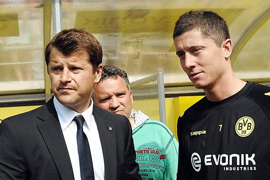 BVB-Stürmer Robert Lewandowski (re.) mit seinem polnischen Spielerberater Cezary Kucharski.