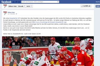 Mit einem Facebook-Posting rufen die Kölner Haie zur Hilfe der DEG auf.