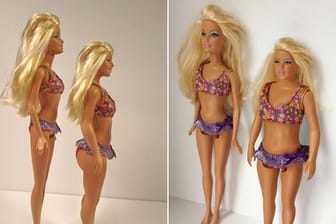 Die Original-Barbie neben einer Puppe mit natürlichen Frauenmaßen.
