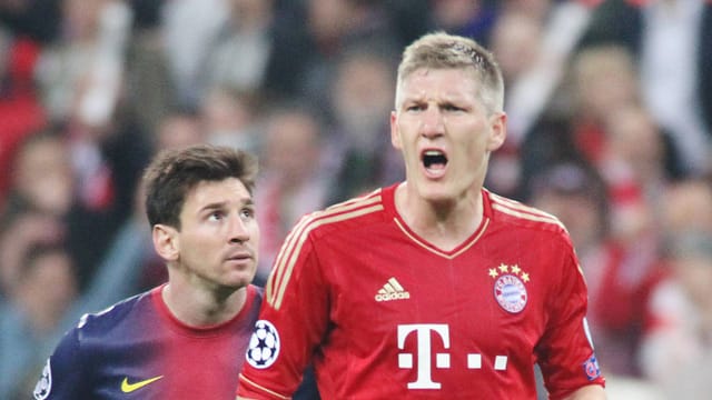Lionel Messi (li) und Bastian Schweinsteiger im Halbfinale der Champions League 2013. Lionel Messi (li) und Bastian Schweinsteiger im Halbfinale der Champions League 2013.