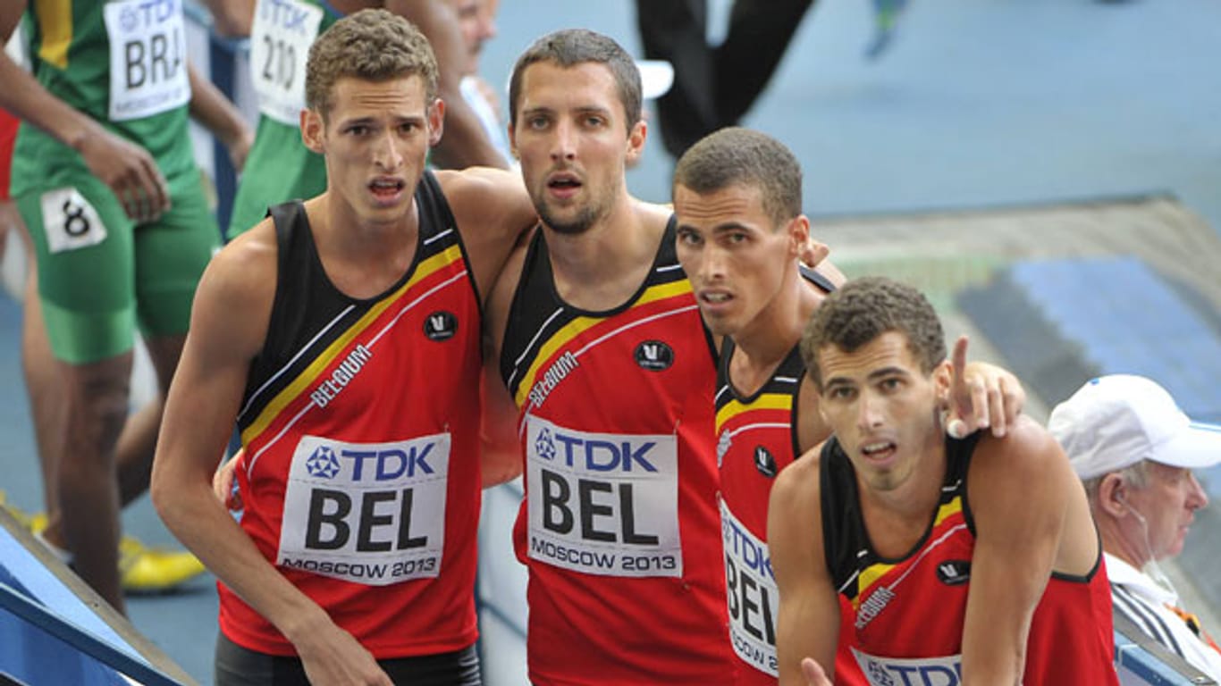 Schnelle Brüder in der belgischen Sprintstaffel: Dylan Borlee (li.), Kevin Borlee (2. v. re.) und Jonathan Borlee (re.).