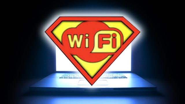 Logo der Wi-Fi-Handelsmarke vor einem Notebook