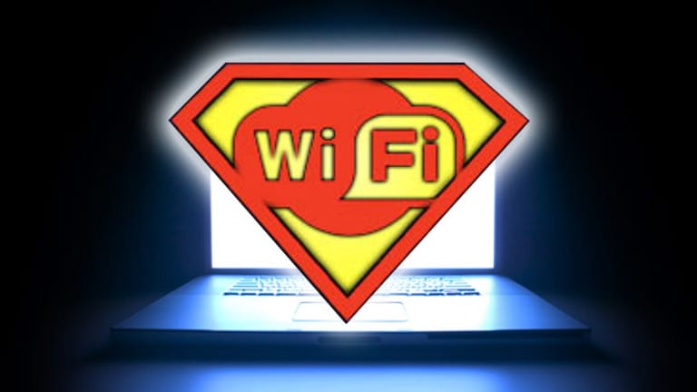 Logo der Wi-Fi-Handelsmarke vor einem Notebook