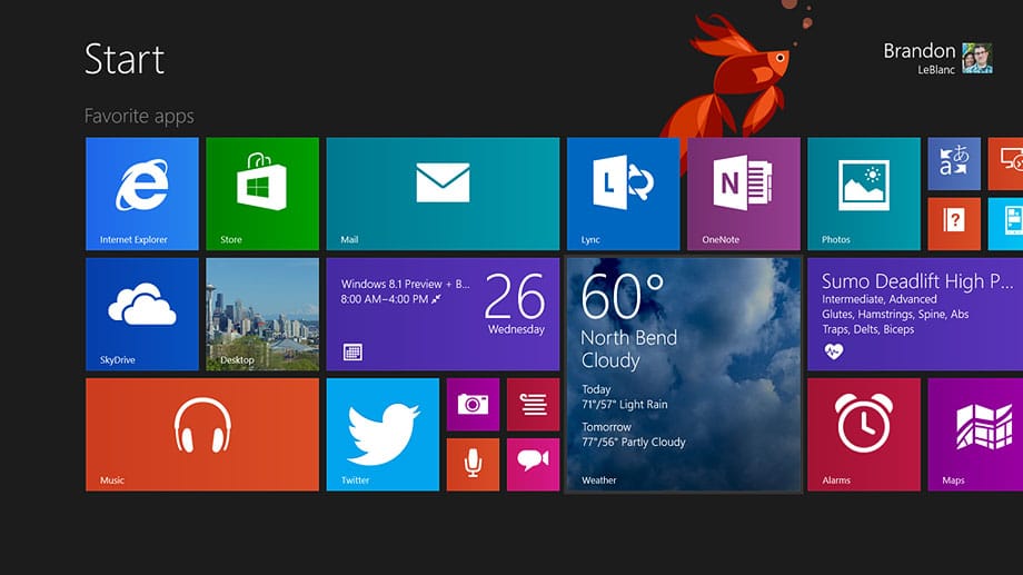 Startbildschirm von Windows 8.1