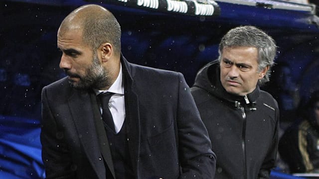 Pep Guardiola (li.) und José Mourinho mögen sich nicht wirklich. Pep Guardiola (li.) und José Mourinho mögen sich nicht wirklich.