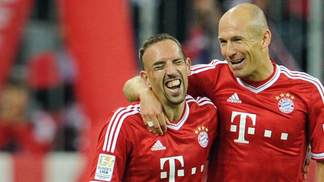 Franck Ribéry (li.) und Arjen Robben haben großen Anteil an den bisherigen vier Titeln des FC Bayern im Jahr 2013. Franck Ribéry (li.) und Arjen Robben haben großen Anteil an den bisherigen vier Titeln des FC Bayern im Jahr 2013.