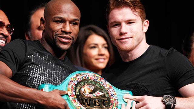 Duell zweier ungeschlagener Boxer: Floyd Mayweather Jr. (li.) trifft auf Saul Alvarez.