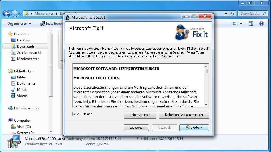 Screenshot der Installationsroutine für das Internet Explorer-Update.