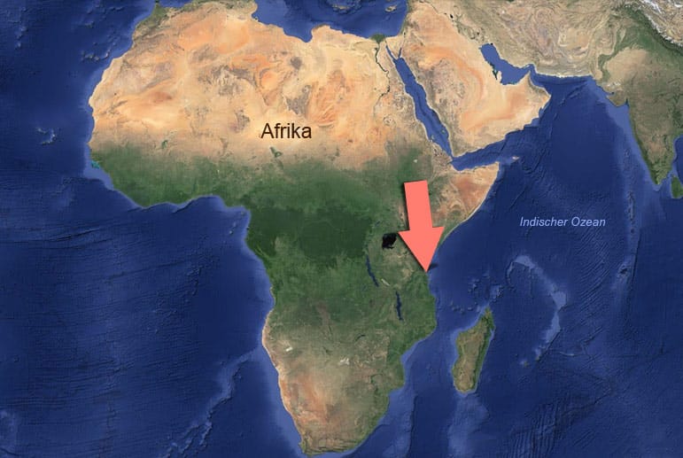 Tansania liegt im Osten Afrikas und grenzt an Kenia, Uganda, Ruanda, Burundi, den Kongo, Sambia, Malawi und Mosambik.