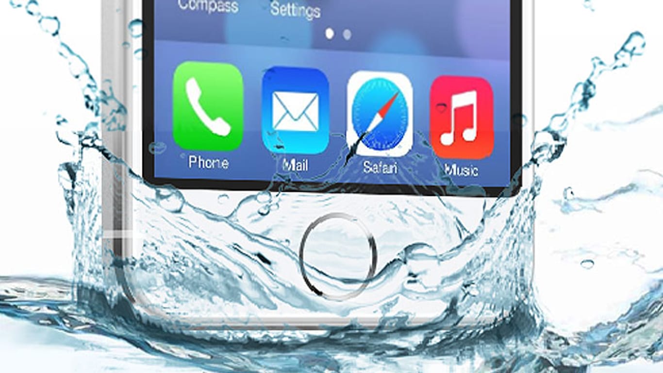 Detail aus der gefälschten Apple-Anzeige: "Update to iOS 7 and become waterproof"
