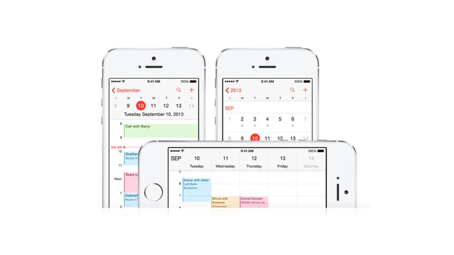 Unter iOS 7 bietet der Kalender eine Landscape-Ansicht, in der er mehrere Tage nebeneinander im Detail anzeigt.