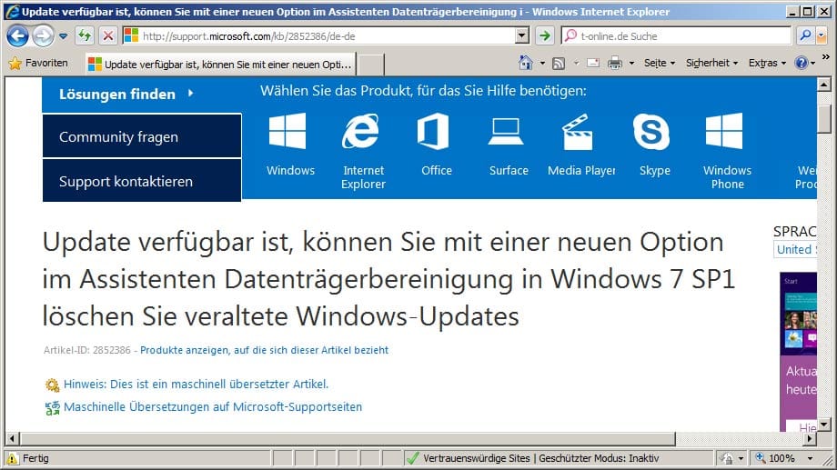 Download-Seite für den Windows-Patch KB2852386