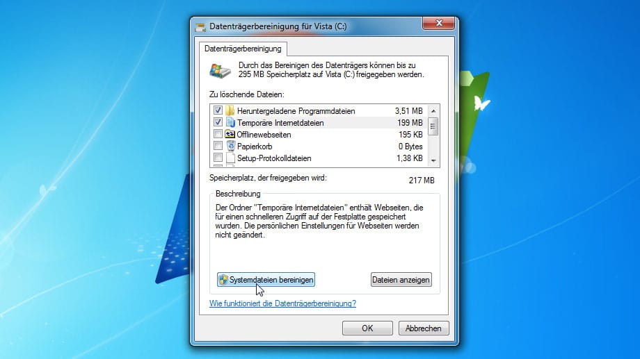 Datenträgerbereinigung für Windows 7