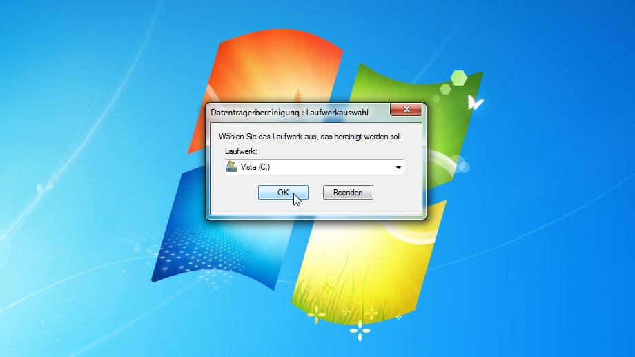 Laufwerk-Auswahl der Datenträgerbereinigung von Windows 7
