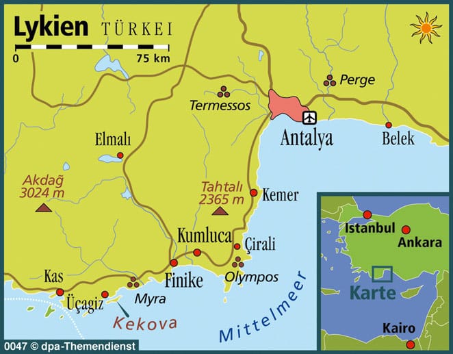 Lykien liegt unweit der Touristenhochburgen rund um Antalya