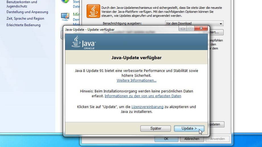 Java SE 8 Update 91 installieren.