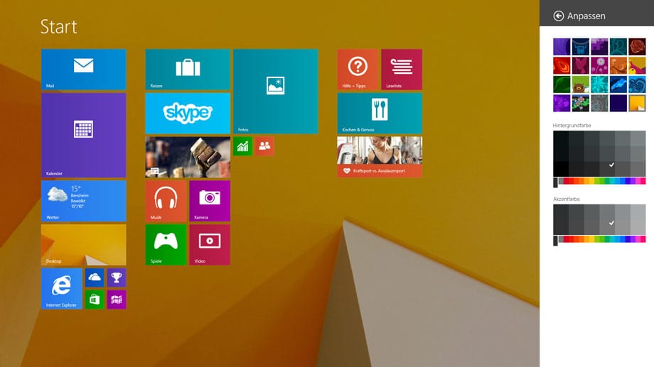 Startbildschirm von Windows 8.1