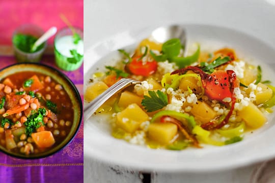 Suppen: In der Suppe kann so allerhand an Gemüse und Fleisch kombiniert werden, zum Beispiel Huhn mit Garnelen.