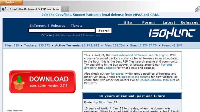 Screenshot der Tauschbörsen-Website Isohunt