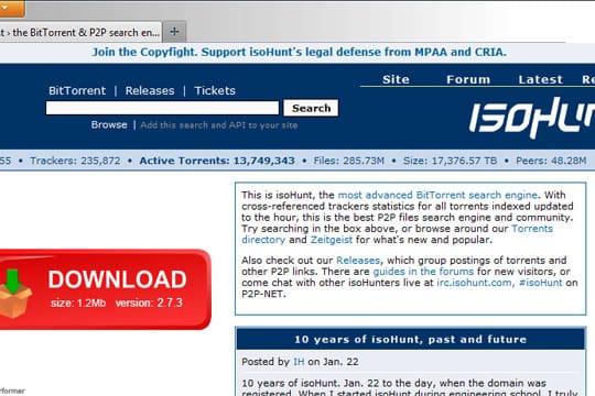 Screenshot der Tauschbörsen-Website Isohunt
