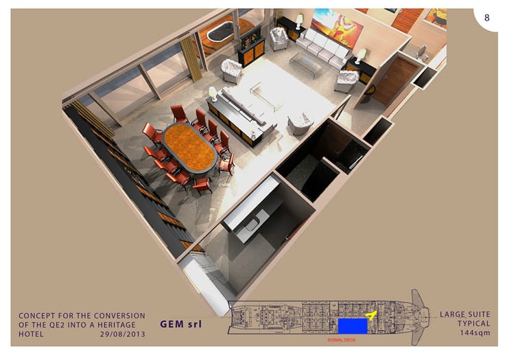 Die großen Suiten sollen 144 Quadratmeter haben, mit großem Ess- und Wohnbereich.