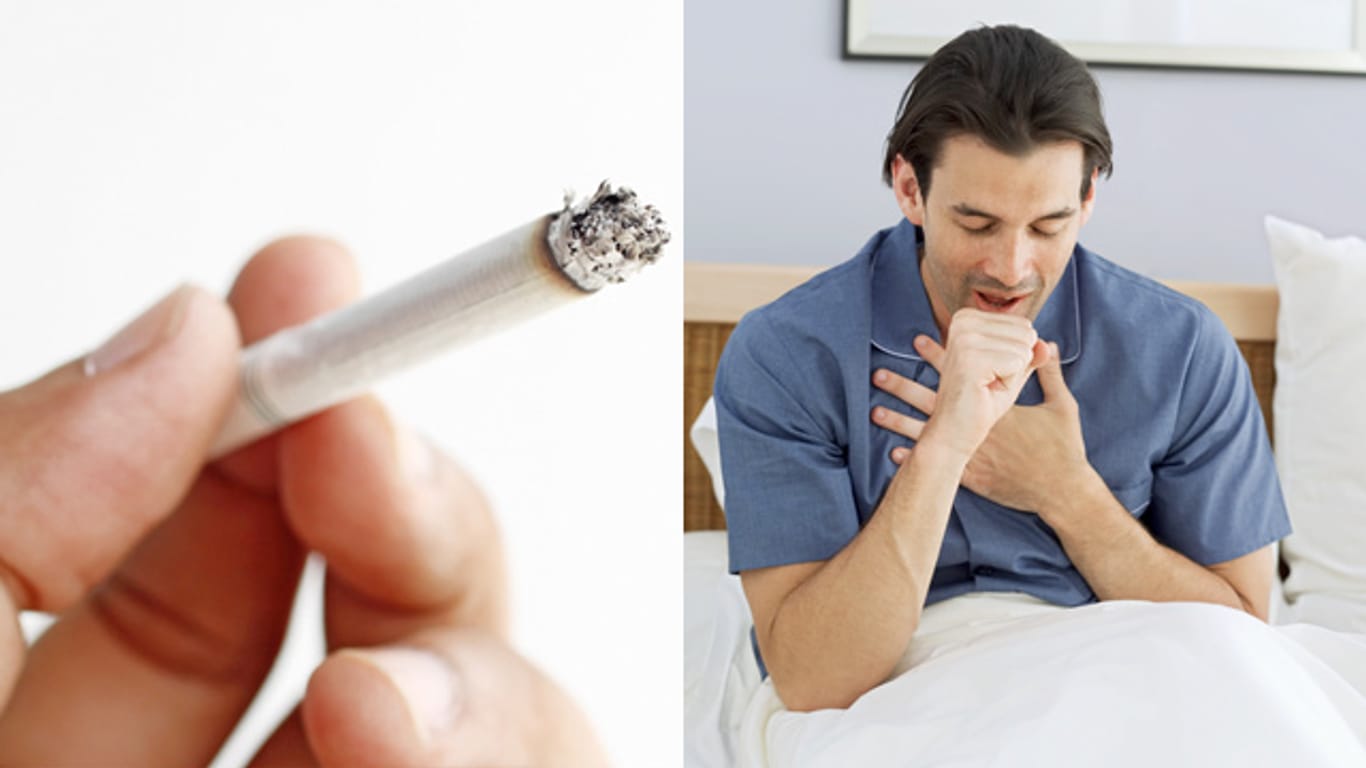 Husten: Direkt nach dem Aufwachen verspüren viele Raucher einen Hustenreiz.