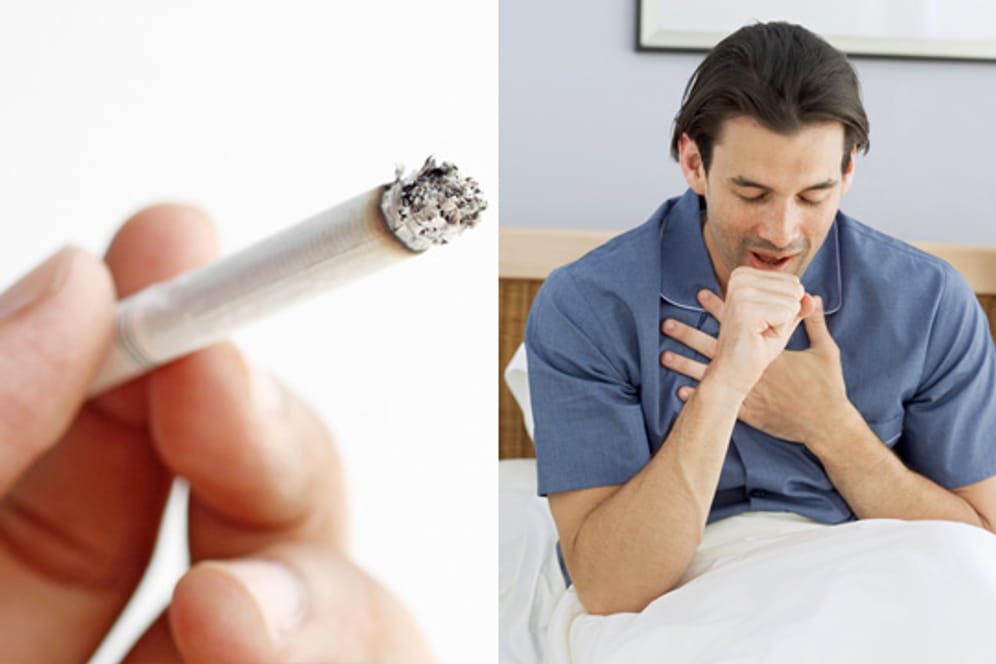 Husten: Direkt nach dem Aufwachen verspüren viele Raucher einen Hustenreiz.