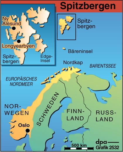 Lageplan von Spitzbergen.