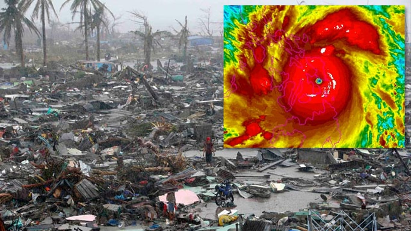 Satellitenbild des Taifun "Haiyan" und seine Auswirkungen