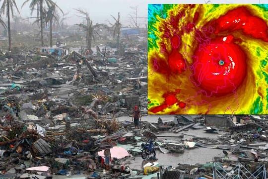 Satellitenbild des Taifun "Haiyan" und seine Auswirkungen