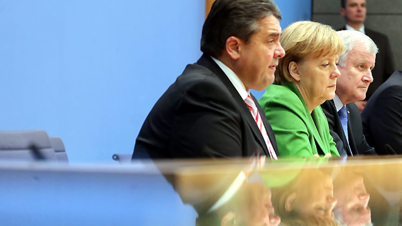 SPD-Vorsitzender Sigmar Gabriel, Bundeskanzlerin Angela Merkel, CSU-Vorsitzender Horst Seehofer